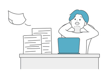 書類が多すぎて途方に暮れるフリーランスの男性