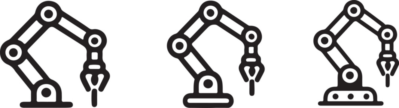  Robotic surgery icons. Robotics surgery specialist. Icon set. Set logo of robotic surgery mechanical precision hand silhouette vector illustration.