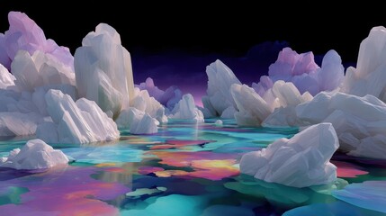 Vibrant Fantasy Landscape with Colorful Water and Unique Rock Formations