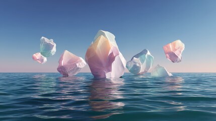 Ethereal Icebergs Floating on a Calm Ocean Under a Clear Sky