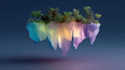 Floating Island with Lush Greenery and Vibrant Colorful Design