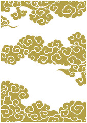 和風 金色の雲文様 背景｜白地に広がる吉祥雲 Golden Japanese Cloud Pattern
