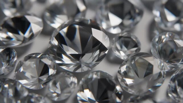 closeup of clear diamond gemstone facets rotating with high shine and brilliance