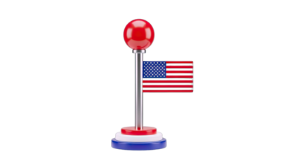 3D American Flag with Red Ball Finial on transparent background