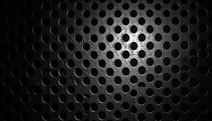 Matte Black Perforated Metal Mesh Texture Background with Precision Hole Grid