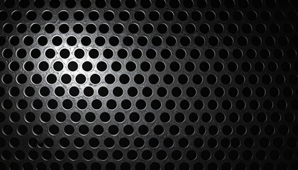 Matte Black Perforated Metal Mesh Texture Background with Precision Hole Grid