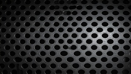 Matte Black Perforated Metal Mesh Texture Background with Precision Hole Grid