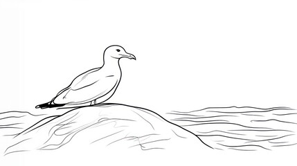 Fototapeta premium Seagull perched on a rock with the ocean vector illustration