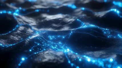 Glowing Blue Network Across Dark Water Surface. - Powered by Adobe