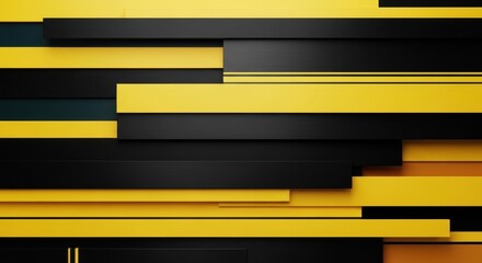 Abstract composition showcasing dynamic interplay of dark and yellow horizontal elements