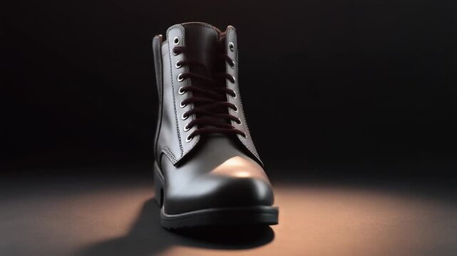 rotating shot of black leather boots in the dark