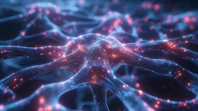 Glowing Neural Network Visualization of Connections and Light.