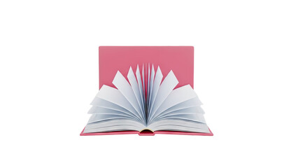 3D Open pink book with fanned out pages on transparent background