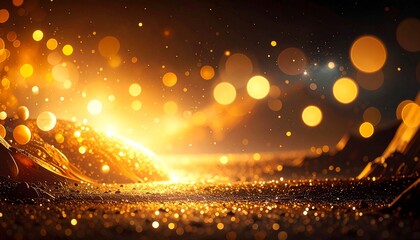 Golden Luxury Bokeh Light Leak Background on Deep Black Surface