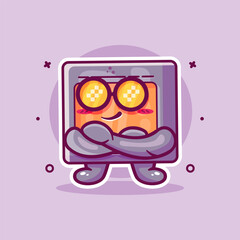 cute microwave character mascot with crossed arms isolated cartoon in flat style design