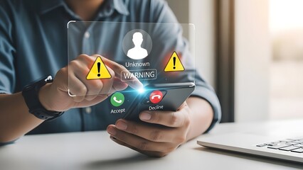 Smartphone warning screen showing an incoming unknown call