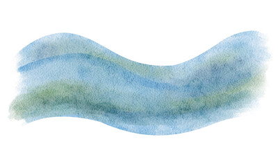 Abstract watercolor wave hand-painted isolated on white. Organic flowing background for branding, packaging, posters, social media, stationery, wellness, modern design projects. Blue, green tones