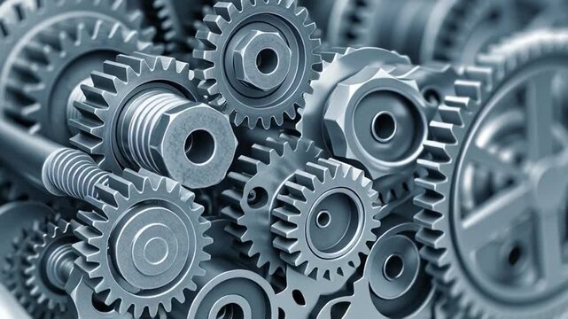 Close-up view of interlocking steel gears in industrial machinery showing mechanical precision and engineering complexity
