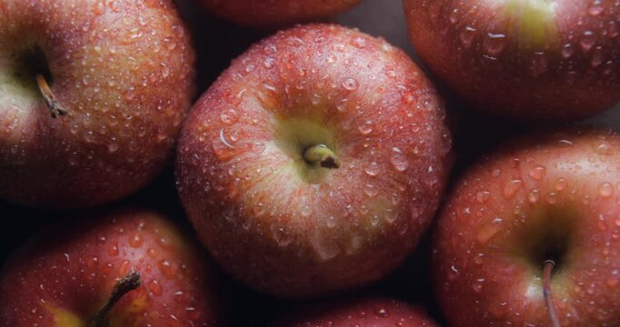 Apples close up studio shot over rotating