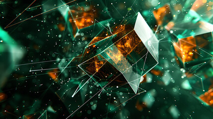 Futuristic cyan data cubes with floating particles