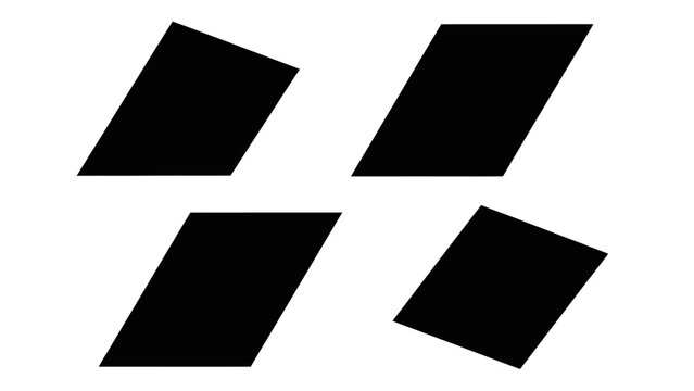 Minimalist abstract composition of four black parallelograms on a white background