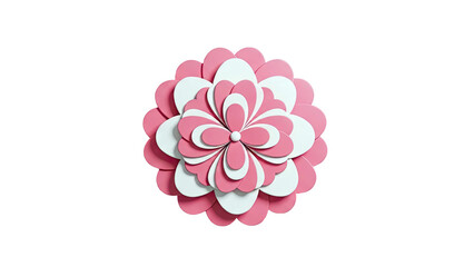 3D Pink and White Paper Flower Decoration on transparent background
