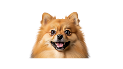 Smiling Pomeranian dog headshot