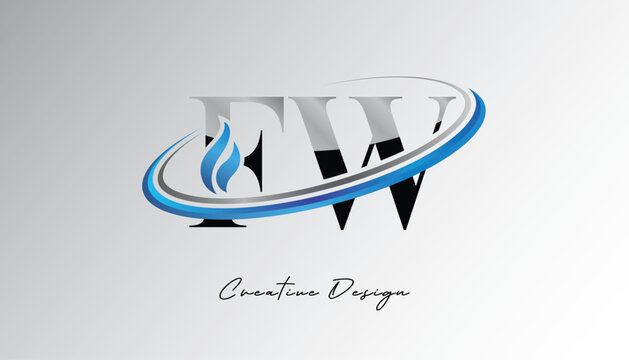 FW Flame Swoosh Monogram Logo &ndash; Energy, Tech & Futuristic Branding