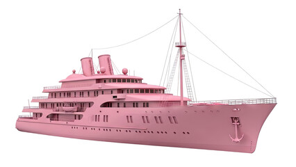 3D Pink luxury yacht on transparent background