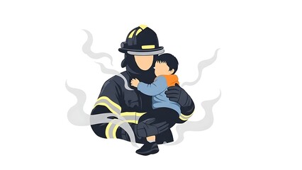 Firefighter Rescues Child from Danger, Symbolizing Heroism and Safety.