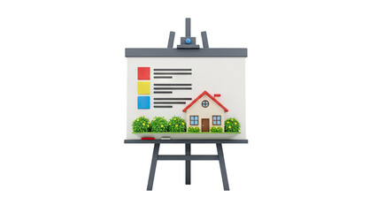 3D House Presentation on Easel on transparent background