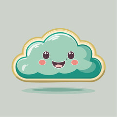 A cartoon cloud with a happy face, featuring rosy cheeks and a cheerful expression.
