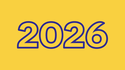 Modern bold blue 2026 numeral graphic design on a vibrant yellow background