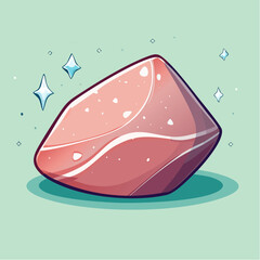 Illustration of a pink crystal with white streaks on a light green background.