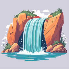 Cartoon waterfall cascading over rocks into a pool of water.