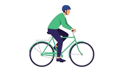 Fototapeta premium Man Riding Bicycle Wearing Helmet and Casual Clothes.