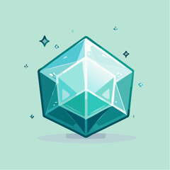 Stylized teal crystal with internal facets and sparkles on a light teal background.