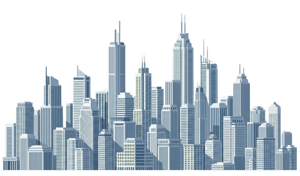 Modern city skyline vector illustration with skyscrapers and high-rise office buildings isolated on white background