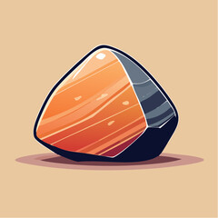 Stylized illustration of a gemstone with orange and gray facets on a beige background.