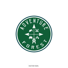 Adventure Forest Outdoor Compass Badge Logo
