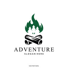 Adventure Campfire Logo with Pine Trees