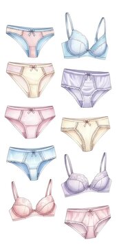 Delicate Pastel Lingerie Set Collection Pastel Pink Blue Yellow Purple