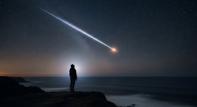 Man watching a meteor at night.