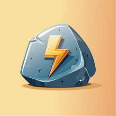 Cartoon illustration of a gray stone with a golden lightning bolt symbol on a beige background.