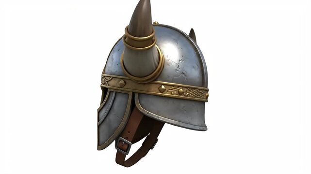 Detailed Viking Helmet with Horns and Ornate Gold Trim