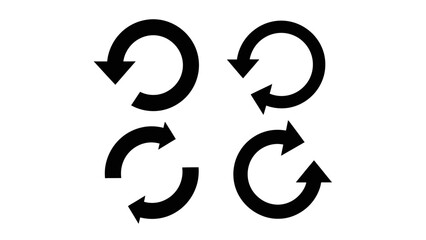 Set of four black circular arrows indicating refresh and rotation concepts on a white background