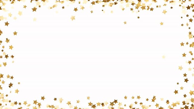 Golden stars falling on white background in cinematic zoom camera view