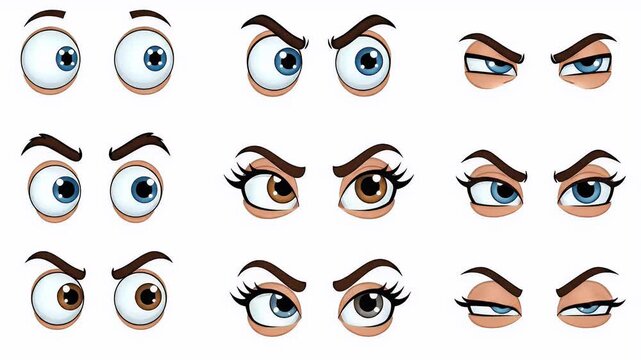 Diverse Cartoon Eyes Expressing Various Emotions And Looking In Different Directions