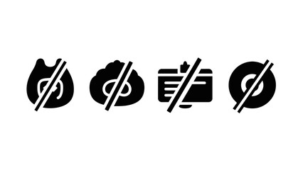Set of prohibition icons for financial and digital concepts representing restrictions or bans