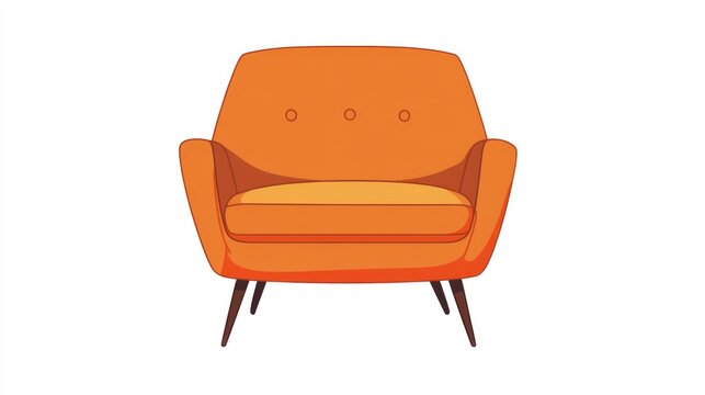 Orange mid century modern armchair isolated on white background vector illustration